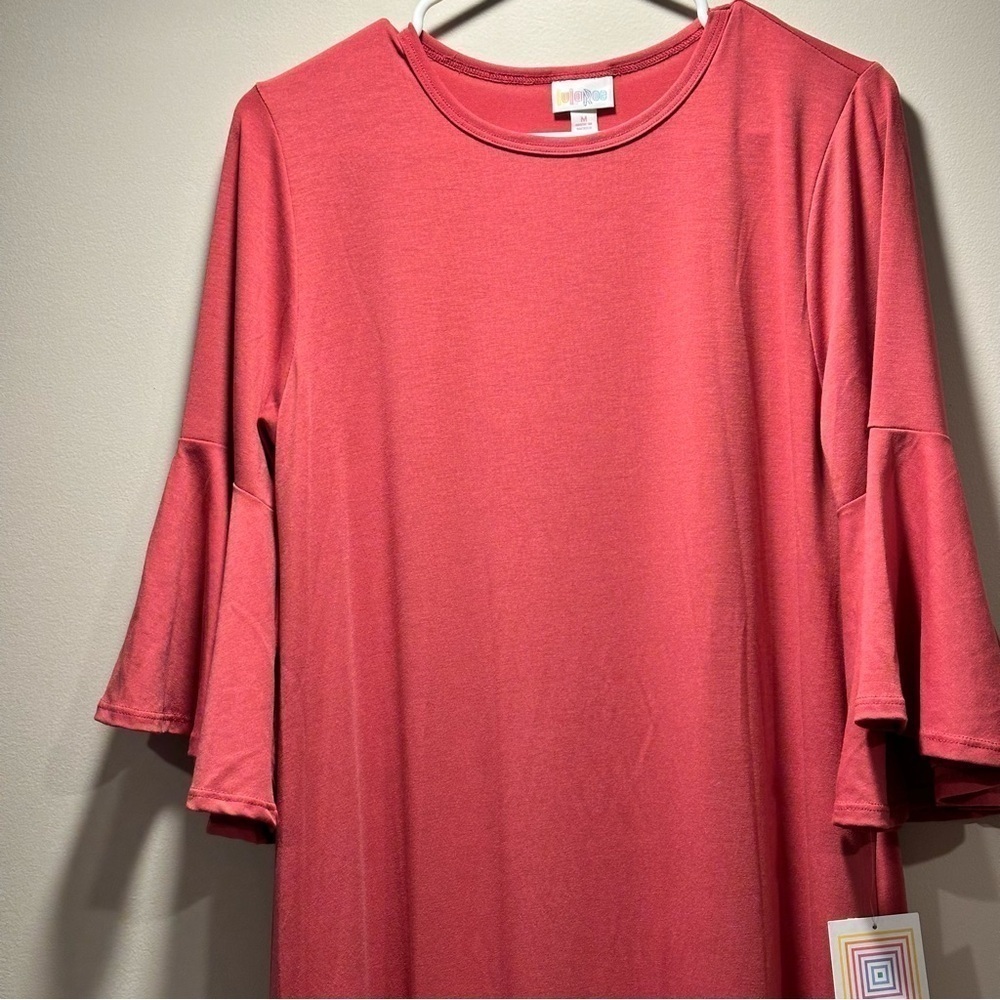 LulaRoe Maurine Dress Long Sleeve 3/4 Bell Sleeve Ruffle Hem Line Red 8-10 M - Picture 8 of 16